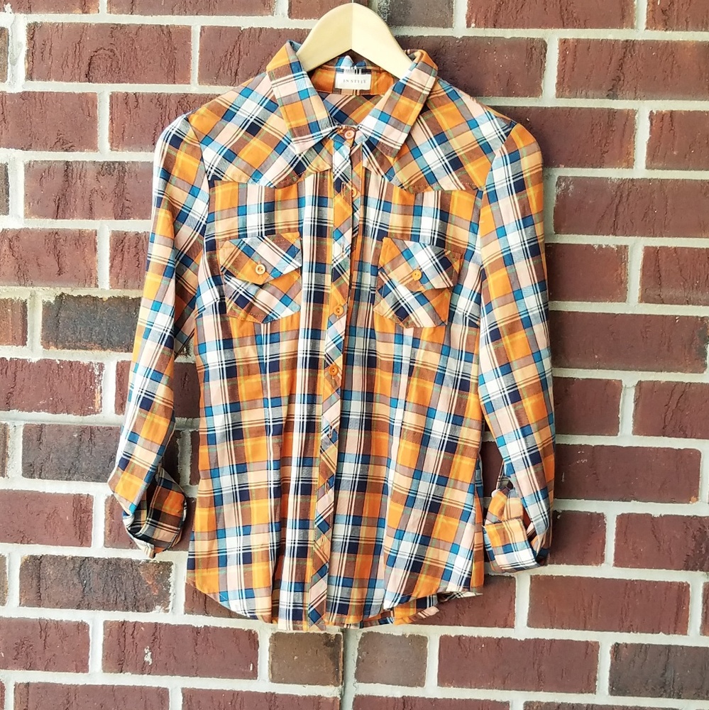 In style womens plaid shirt.